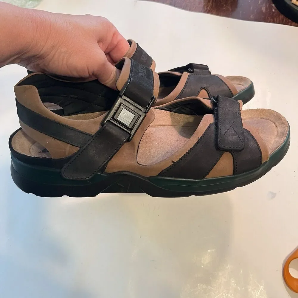 Mephisto Shark Fit Men's Size EU45 Black Brown Leather Comfort Sandals